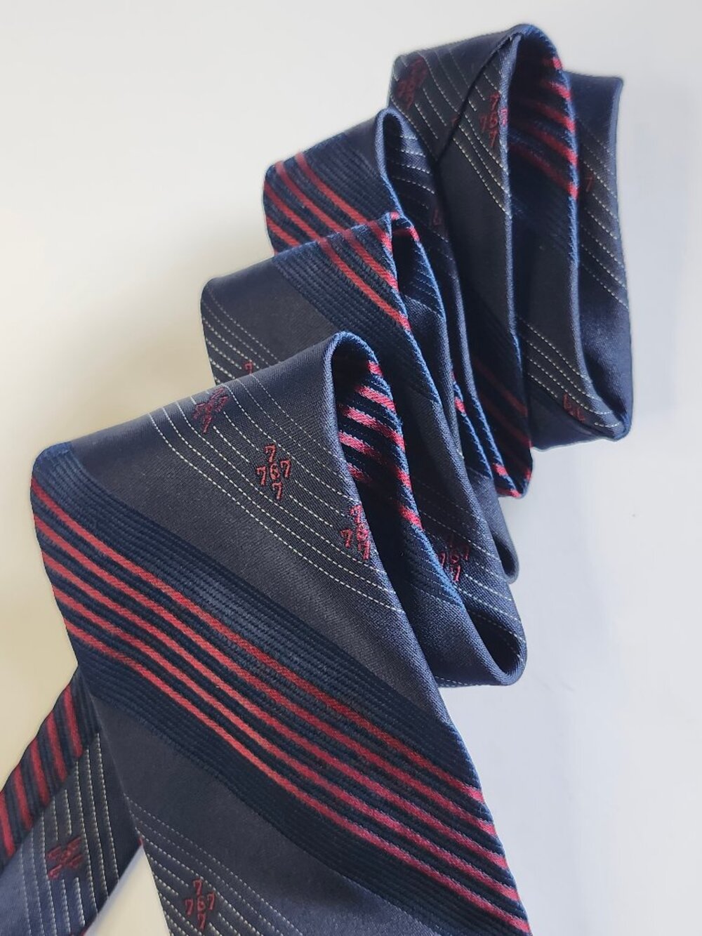 Vintage Boeing 767 Program Limited Edition Blue Red Striped + Embroidered Tie